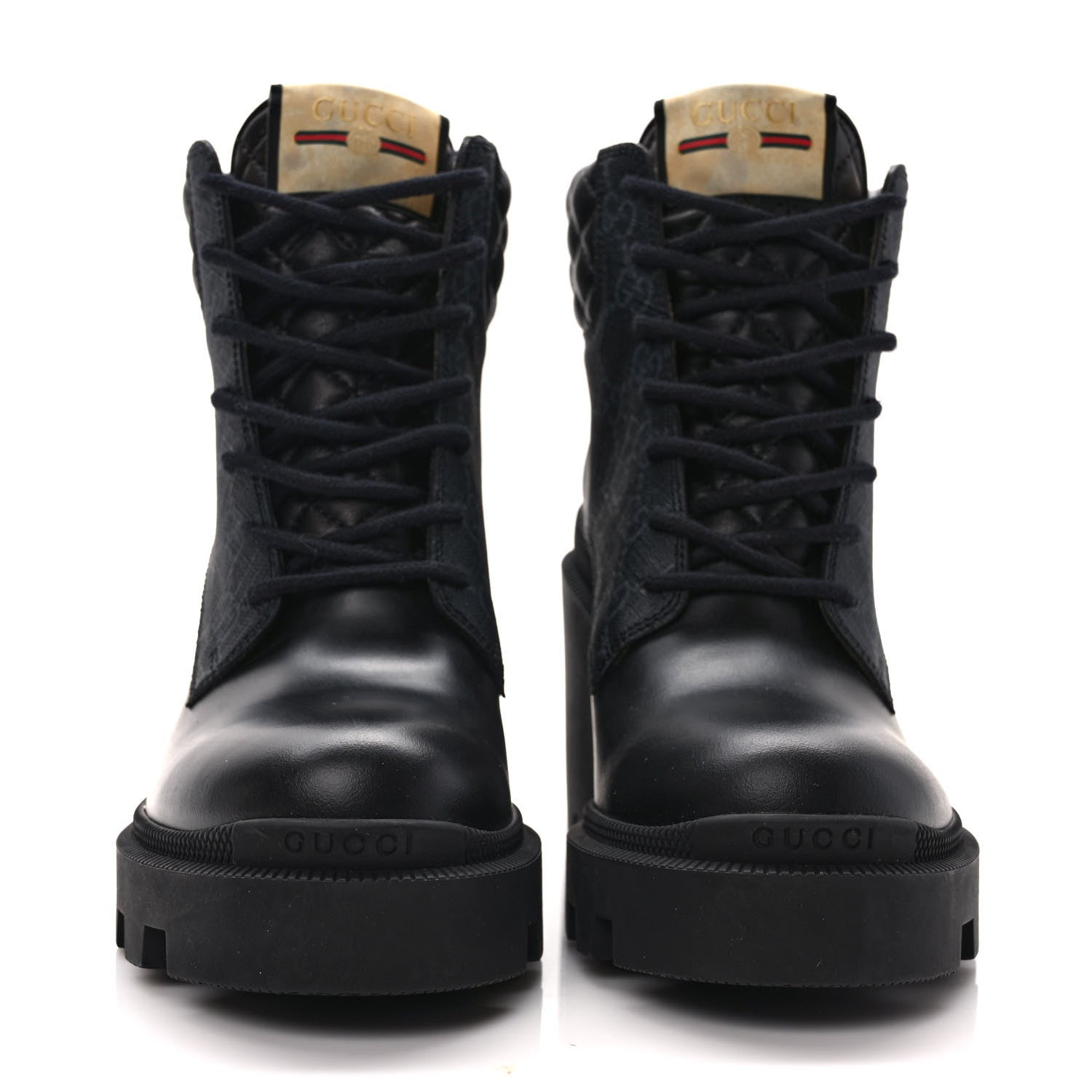 Gucci Apollo Calfskin GG Supreme Nappa Samoa Quilted Lace Up Ankle Boots 37 Black 2 of 9