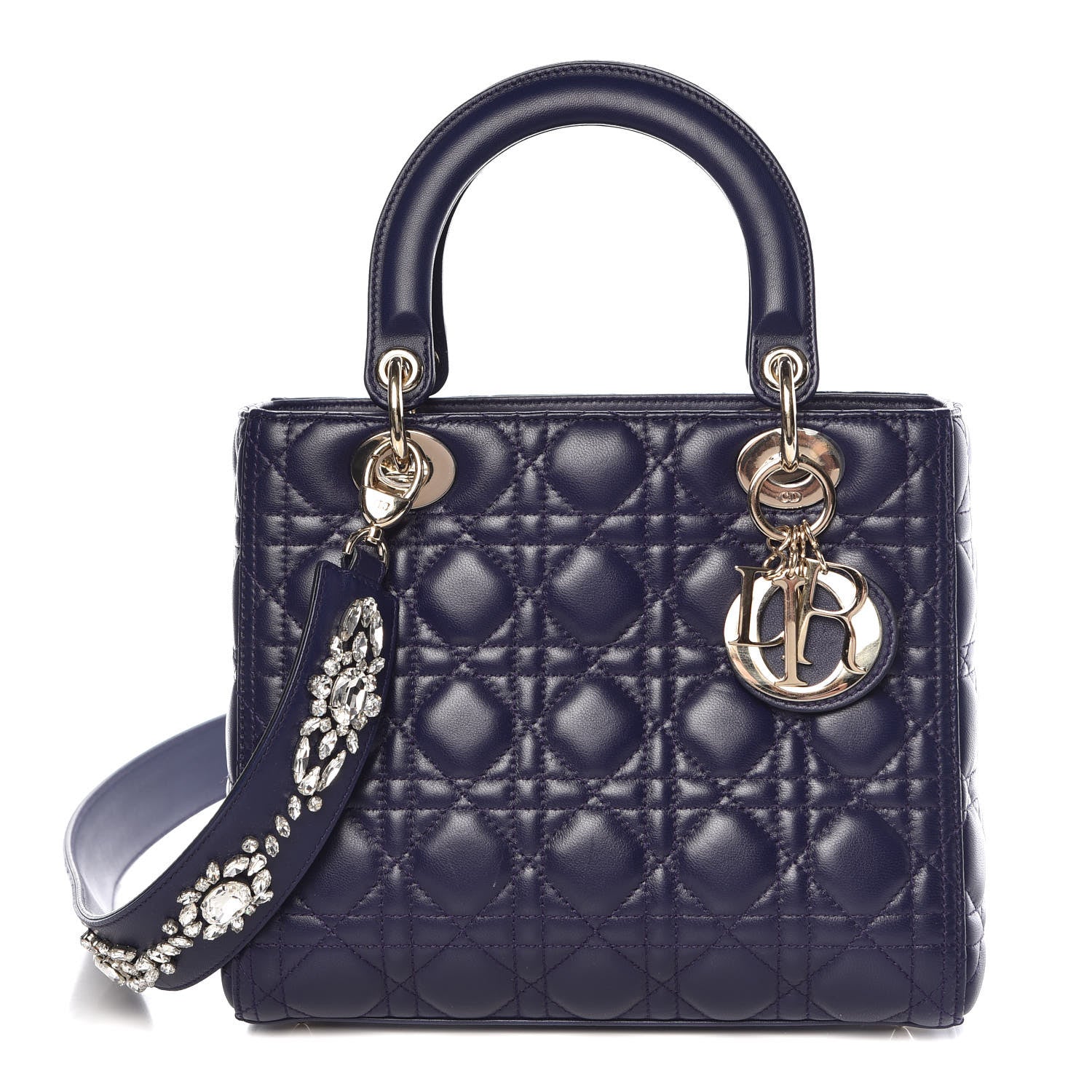 Christian Dior Lambskin Cannage Medium Lady Dior Crystal Strap Blue 1 of 9