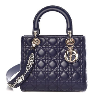 Christian Dior Lambskin Cannage Medium Lady Dior Crystal Strap Blue 1 of 9