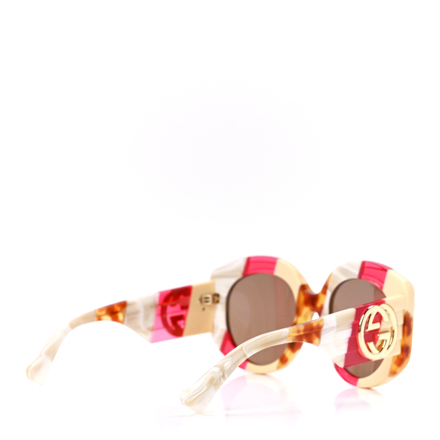 Gucci Acetate Round Frame Sunglasses GG1308S White Pink Tortoise 4 of 9