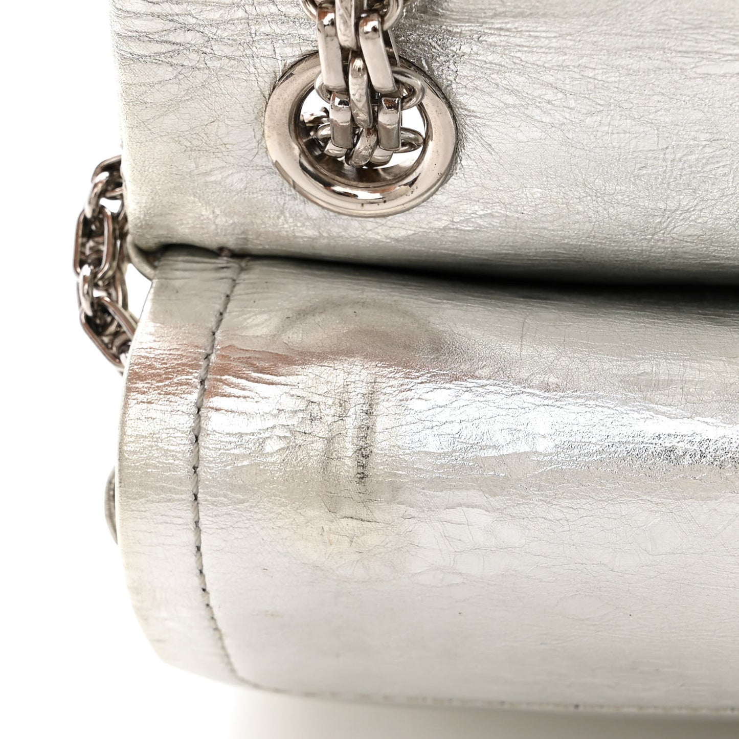 Metallic Aged Calfskin Quilted 2.55 Reissue 224 Flap Silver