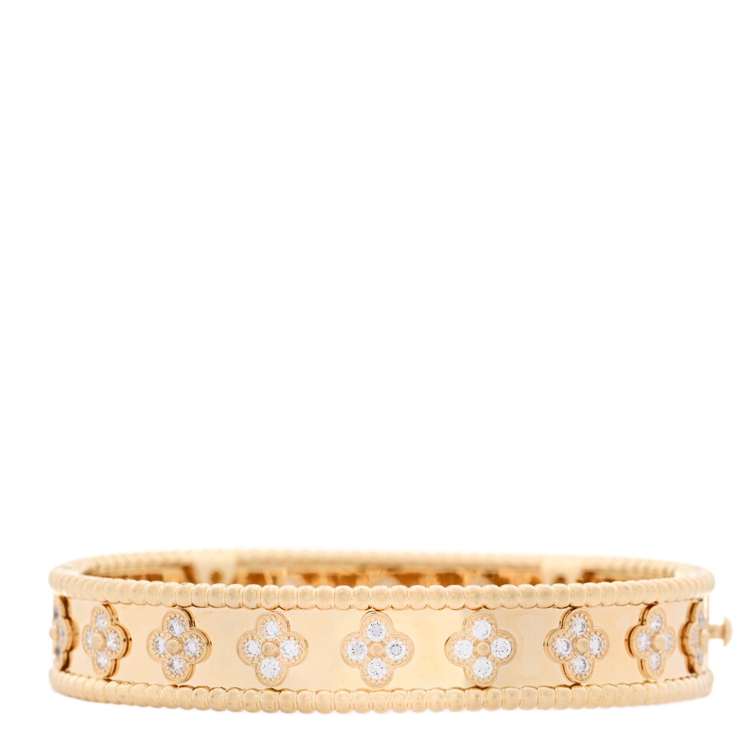 Van Cleef & Arpels 18K Yellow Gold Diamond Perlee Clovers Bangle Bracelet S 1 of 3