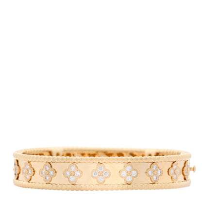 Van Cleef & Arpels 18K Yellow Gold Diamond Perlee Clovers Bangle Bracelet S 1 of 3