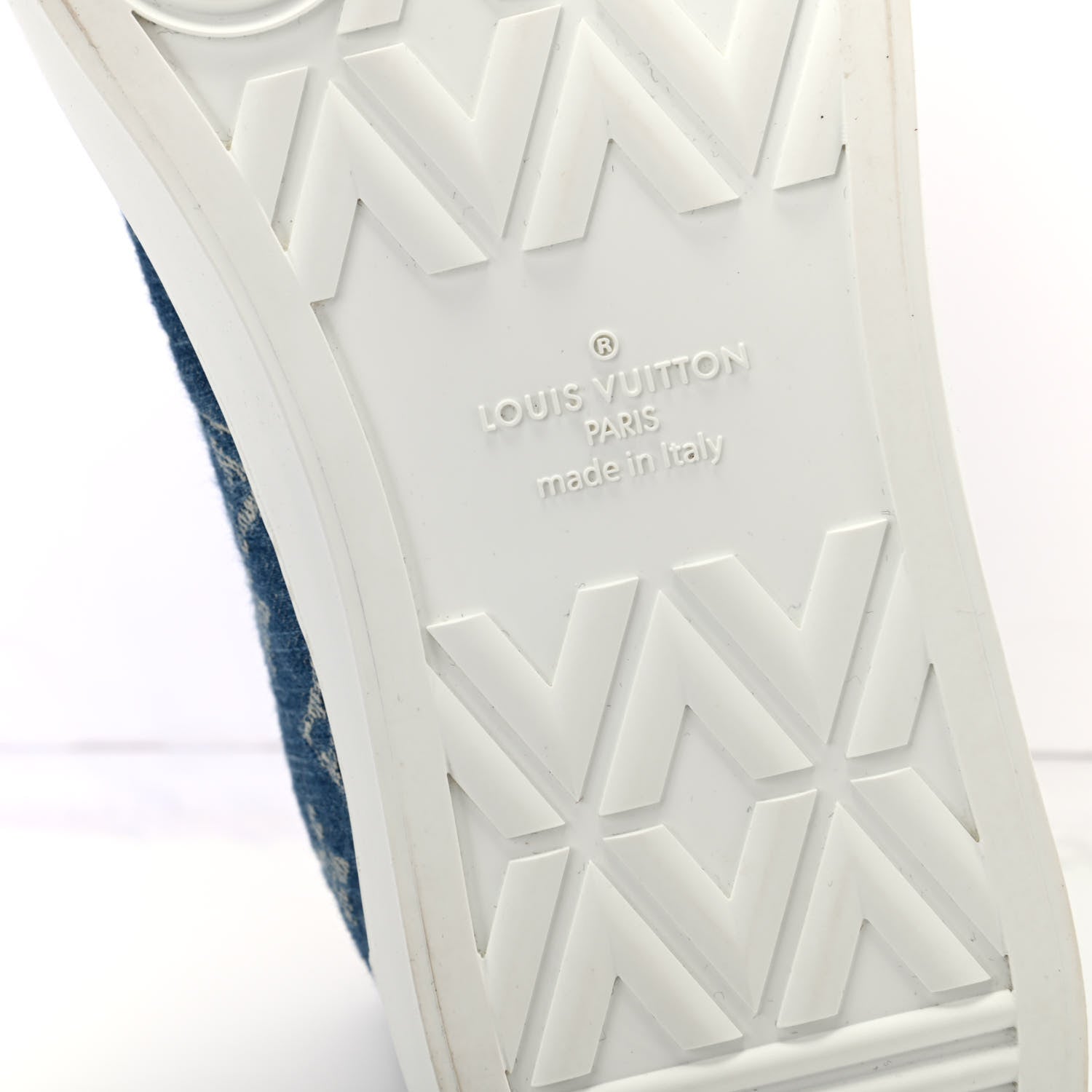 Louis Vuitton Calfskin Denim Monogram Mens Tattoo Sneaker Boots 9 White Blue 9 of 10
