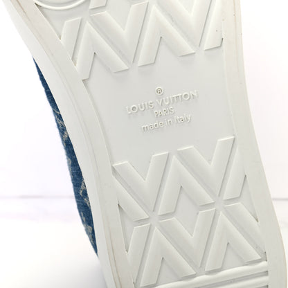Louis Vuitton Calfskin Denim Monogram Mens Tattoo Sneaker Boots 9 White Blue 9 of 10