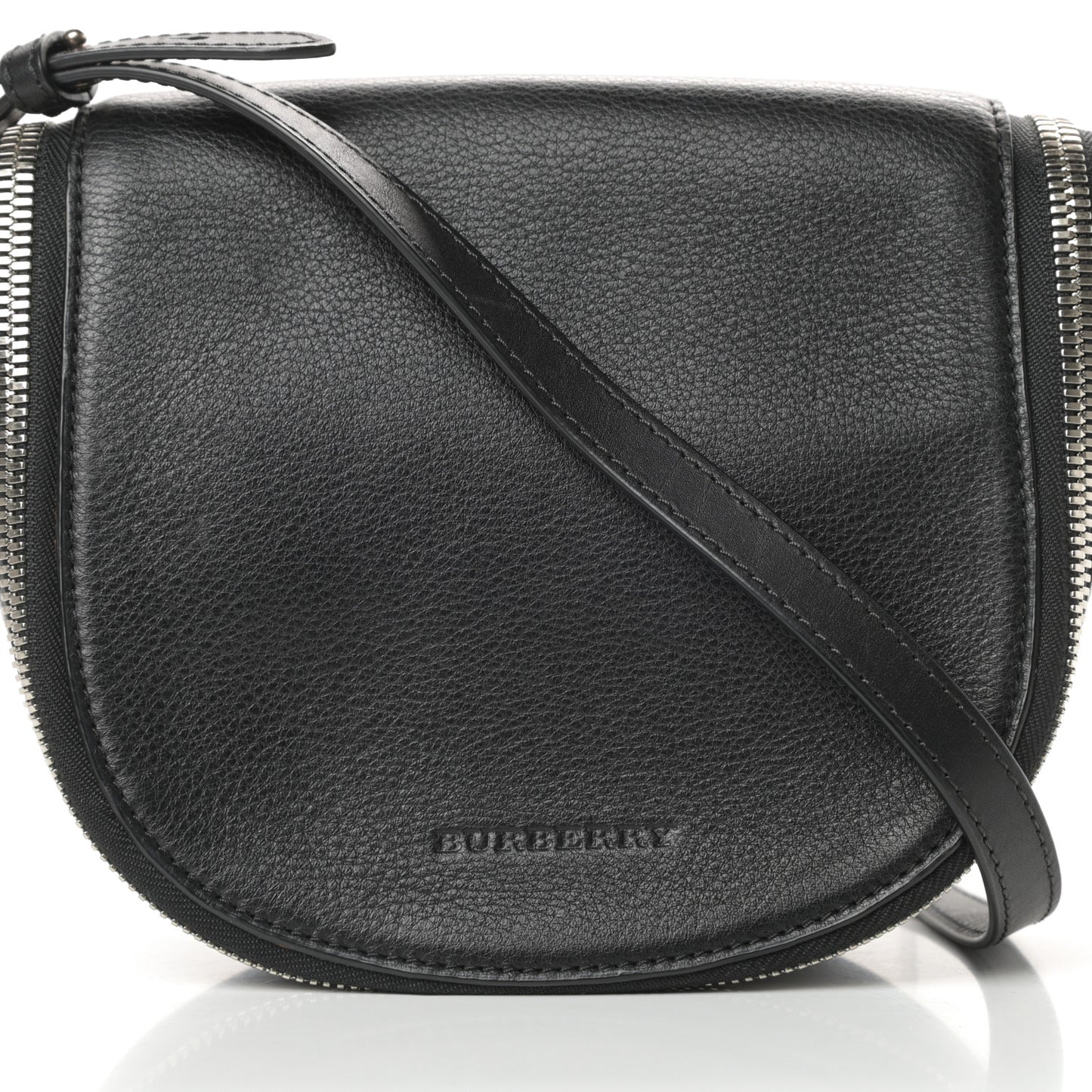 Grained Calfskin Small Zip Crossbody Bag Black