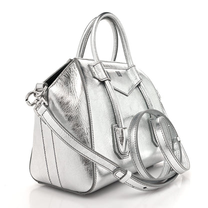 Givenchy Metallic Lambskin Mini Lock Antigona Shoulder Bag Silver Grey 3 of 12