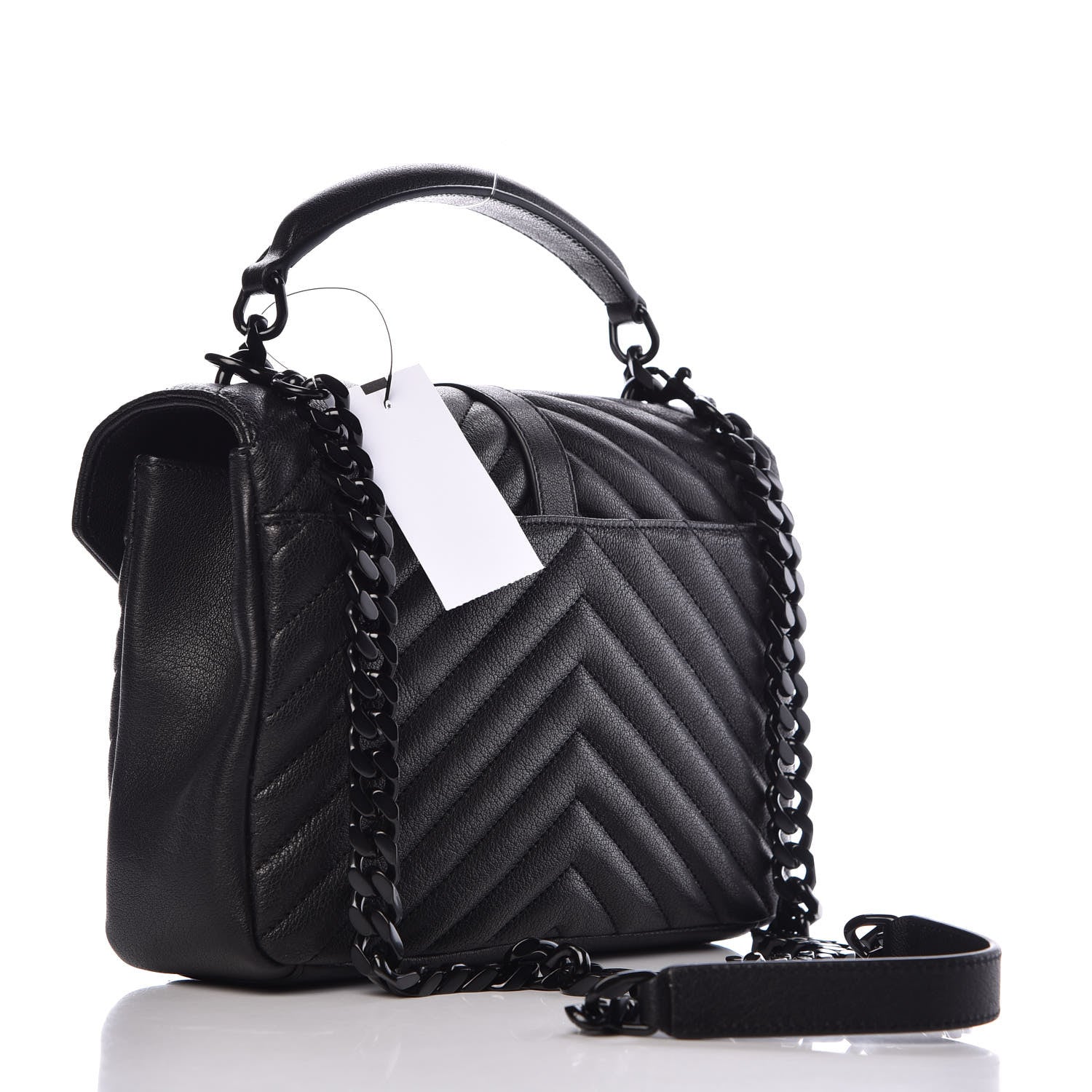 Saint Laurent Sheepskin Matelasse Chevron Monogram Medium College Bag Black 4 of 10