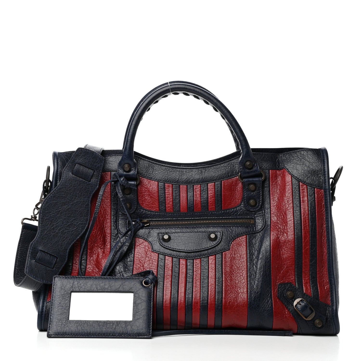 Balenciaga Cuir Arena Striped Classic Hardware City Bleu Nuit Rouge 3 of 11