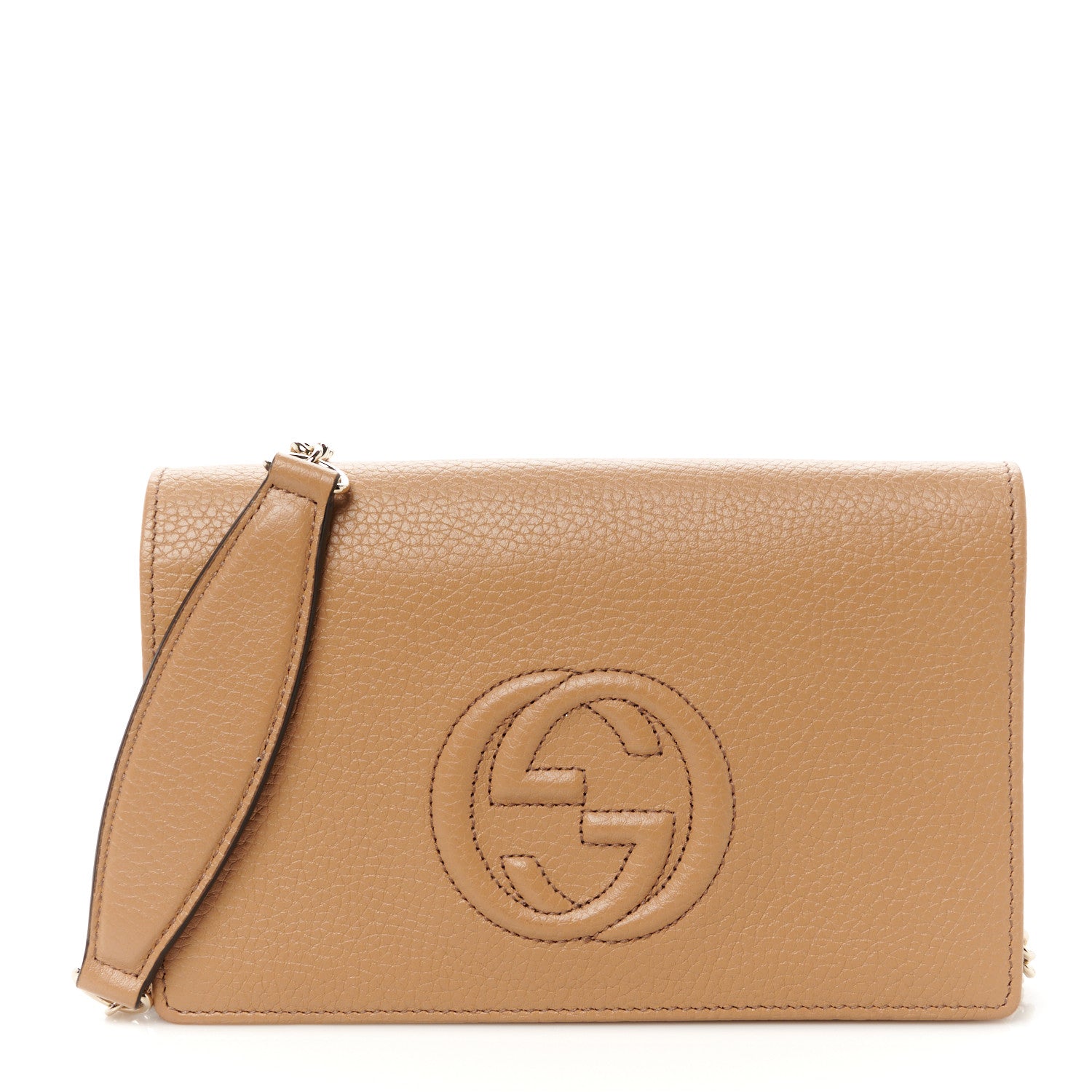 Gucci Pebbled Calfskin Soho Wallet On Chain Camelia 1 of 9
