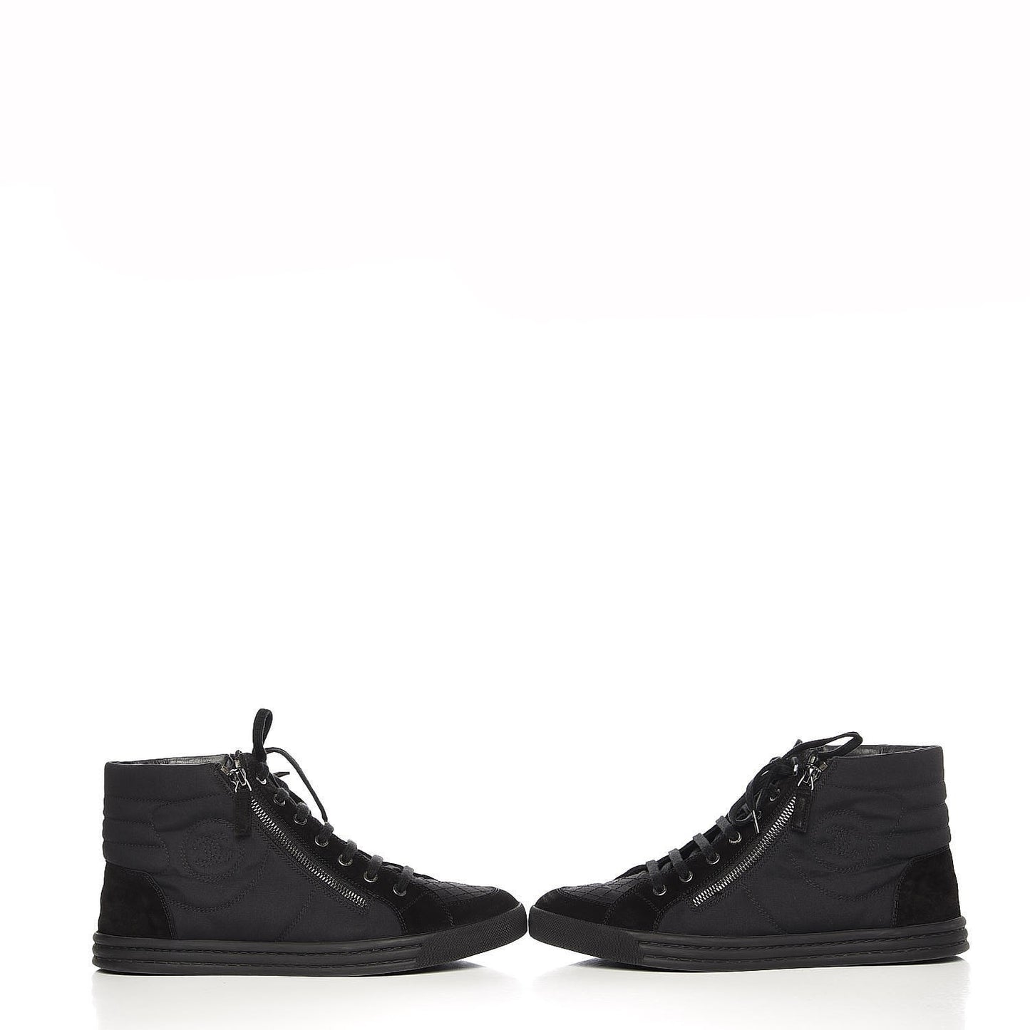 Canvas Suede Calfskin Zipped Sneakers 42 Black