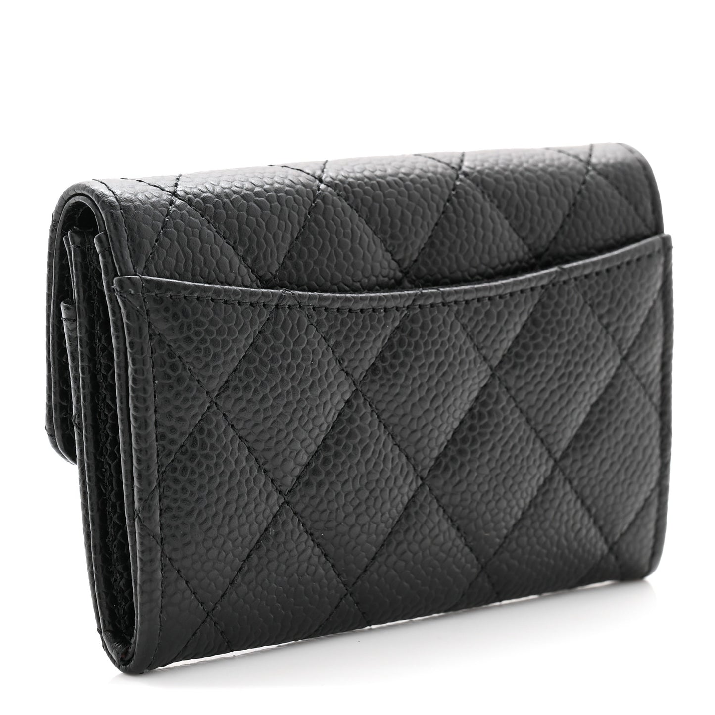 Caviar Quilted Flap Card Holder Wallet Black