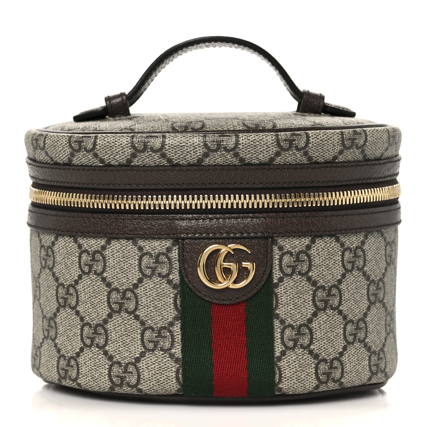 GG Supreme Monogram Textured Calfskin Web Ophidia Vanity Cosmetic Case Beige Ebony New Acero