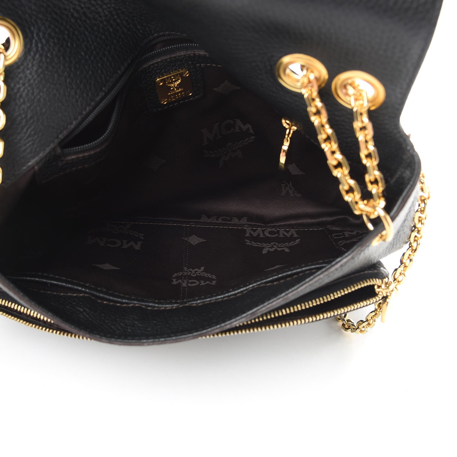 MCM Grained Calfskin Studded Shoulder Bag Black 6 of 13