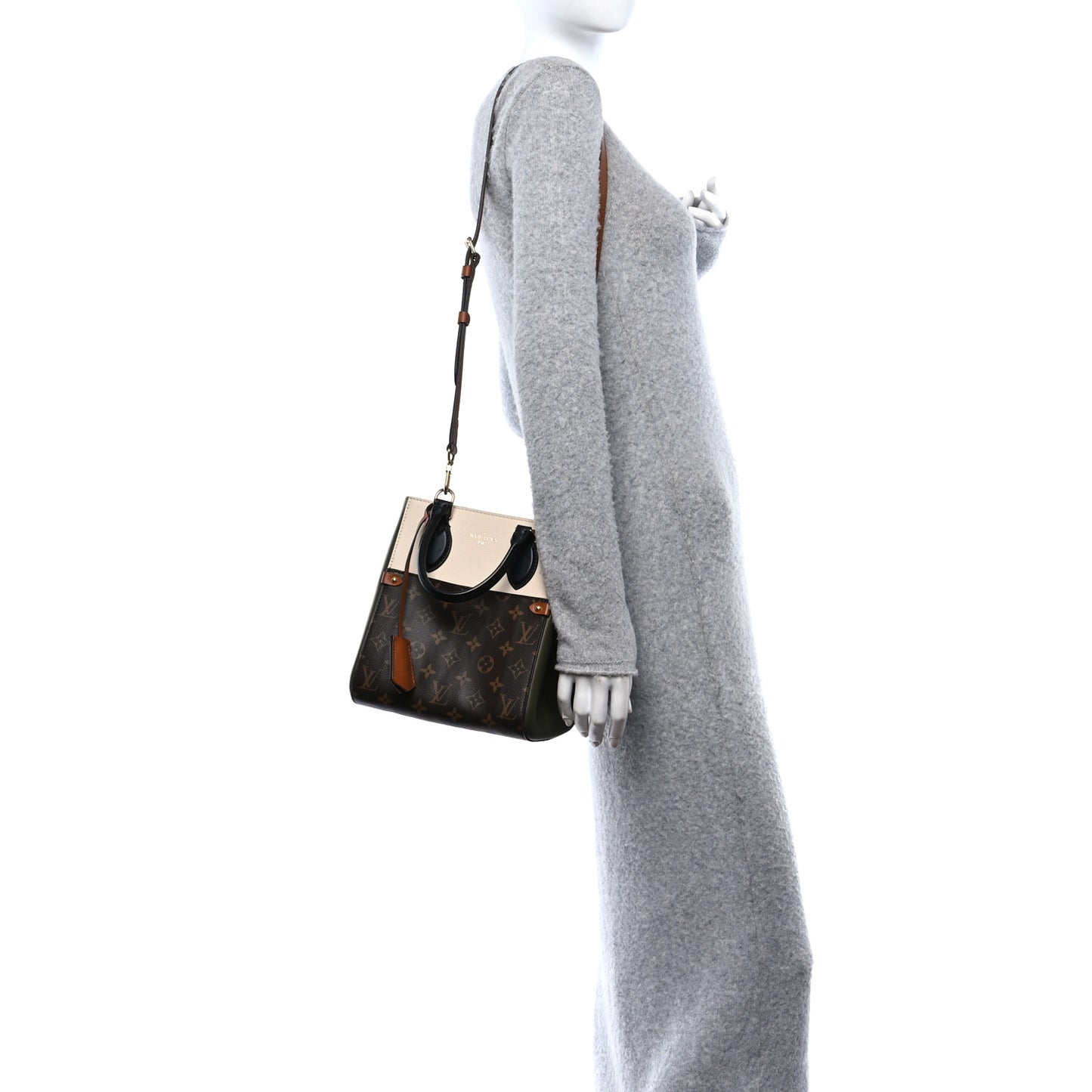 Calfskin Monogram Fold Tote PM Cream Khaki Black
