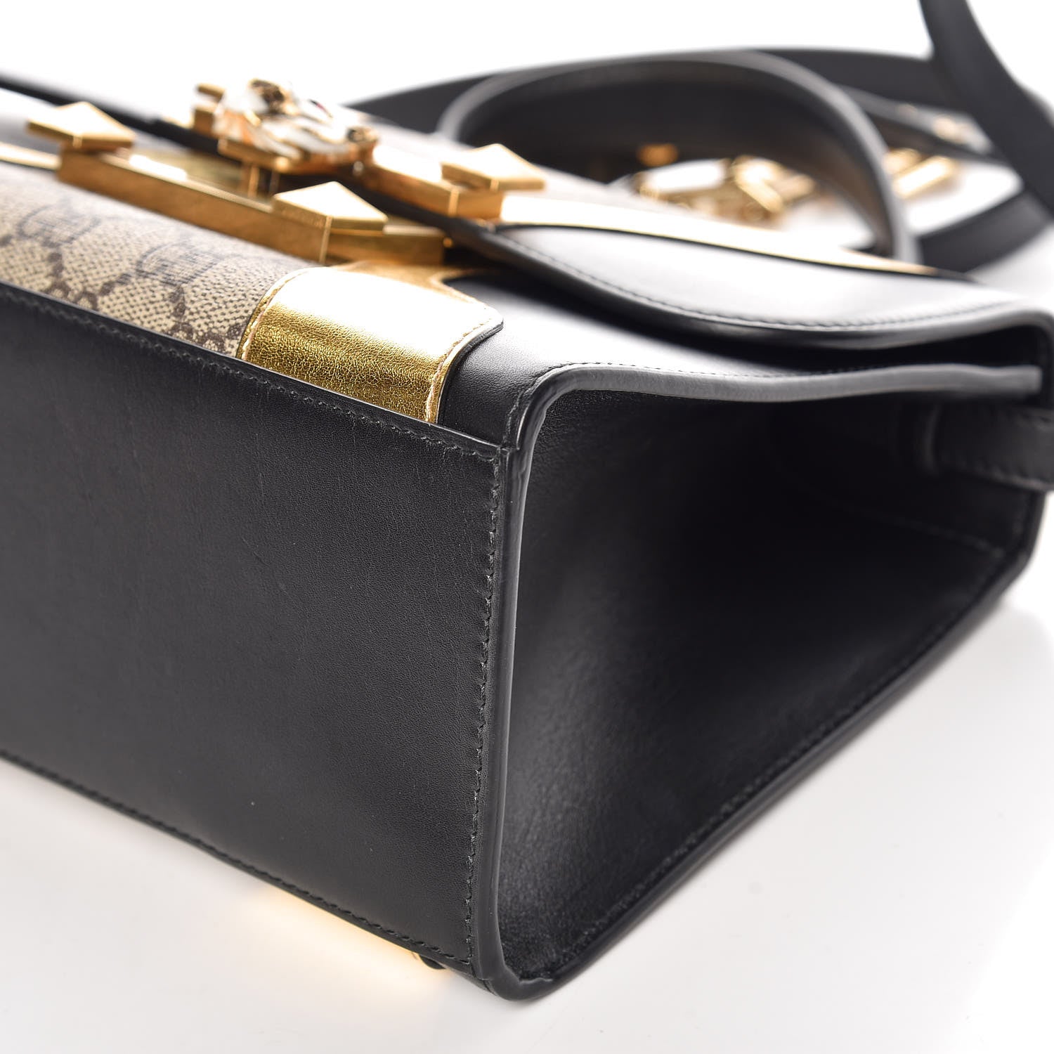 Gucci GG Supreme Monogram Small Osiride Top Handle Bag Black Gold 7 of 10