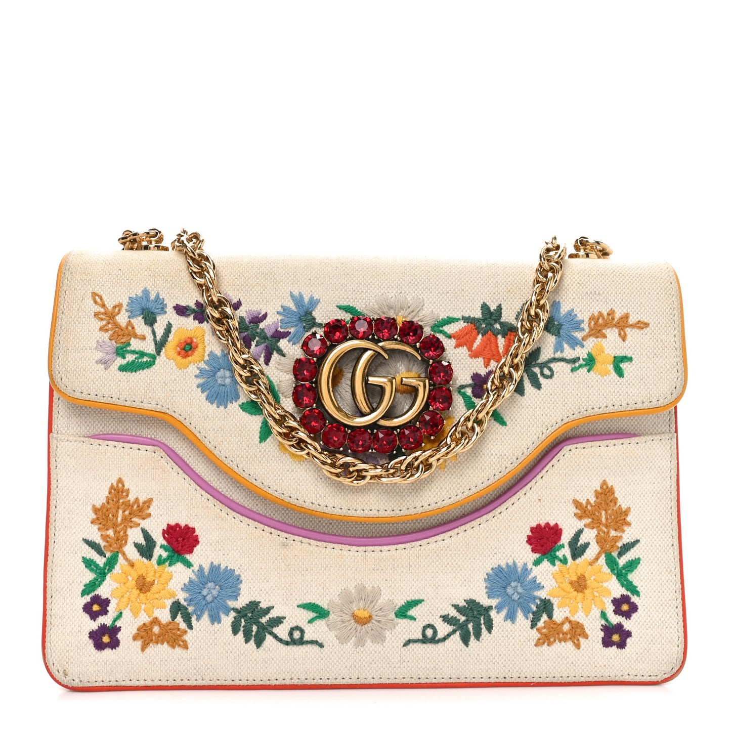 Linen Canvas Embroidered Small Shoulder Bag White