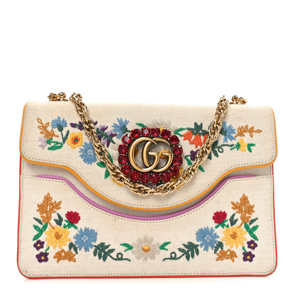 Gucci Linen Canvas Embroidered Small Shoulder Bag White 1 of 10