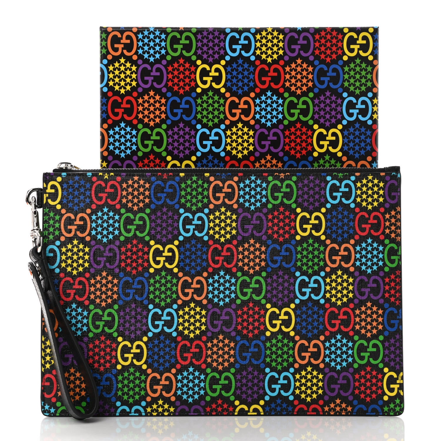 Gucci GG Supreme Monogram Psychedelic Zip Wristlet Pouch Black Multicolor 8 of 8