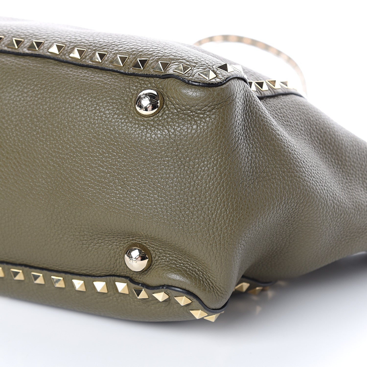 Valentino Garavani Pebbled Calfskin Medium Rockstud Tote Army Green 7 of 7