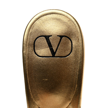 Valentino Garavani Metallic Grainy Cowhide VLogo 65mm Slide Sandals 39.5 Antique Brass 7 of 10