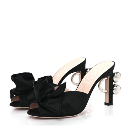 Gucci Satin Embellished Shawana High Heel Slide Sandals 36 Black 3 of 8