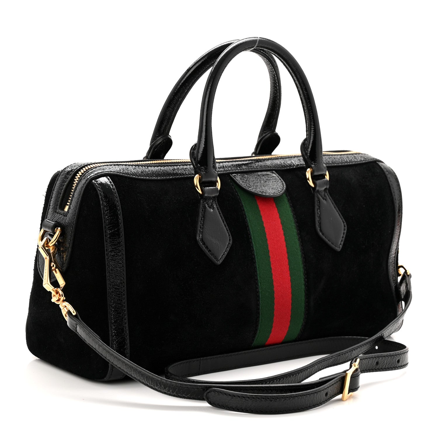 Gucci Suede Patent GG Web Medium Ophidia Boston Black 3 of 11