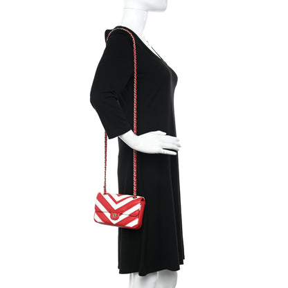Chanel Lambskin Chevron Stitched Flap White Red 2 of 10