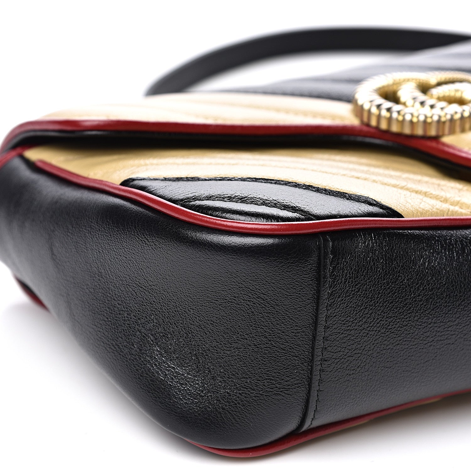 Gucci Vintage Effect Calfskin Matelasse Diagonal Striped Small Torchon GG Marmont Shoulder Bag Black Beige 7 of 11