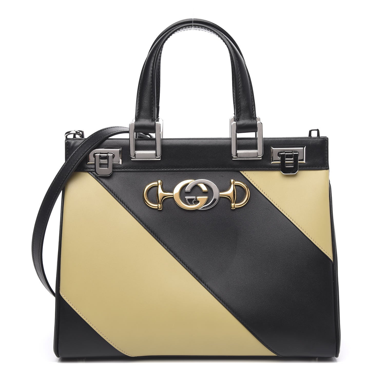 Gucci Smooth Calfskin Small Zumi Top Handle Bag Black Yellow 1 of 12