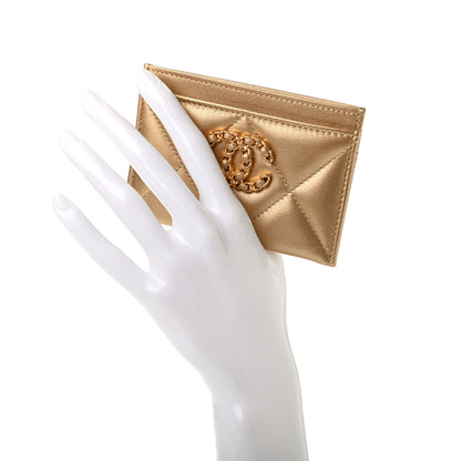 Chanel Metallic Lambskin Quilted Chanel 19 Card Holder Gold 2 of 7