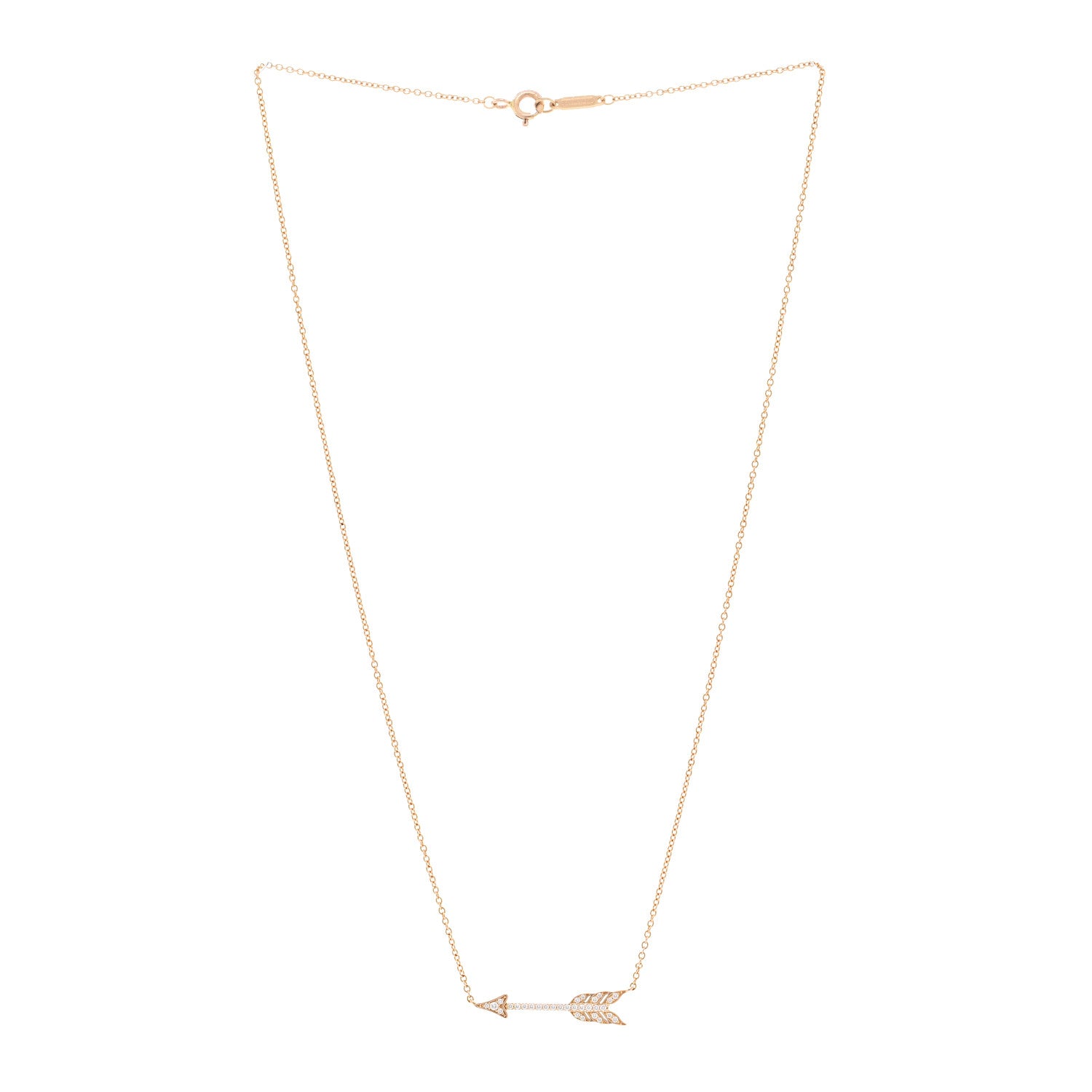 Tiffany 18K Rose Gold Diamond Arrow Pendant Necklace 3 of 5