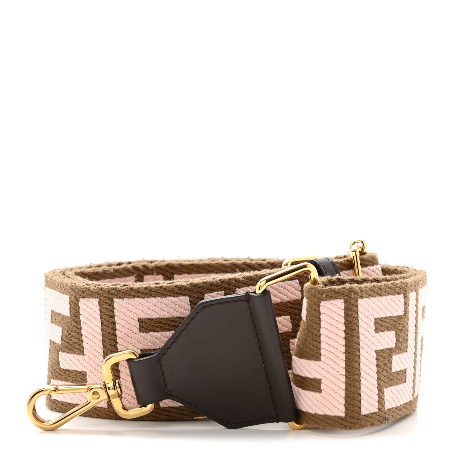 Fendi Ribbon Vitello Century FF 1974 Embroidered Adjustable Strap You Fango Rosa Confetto Chocolate 2 of 8