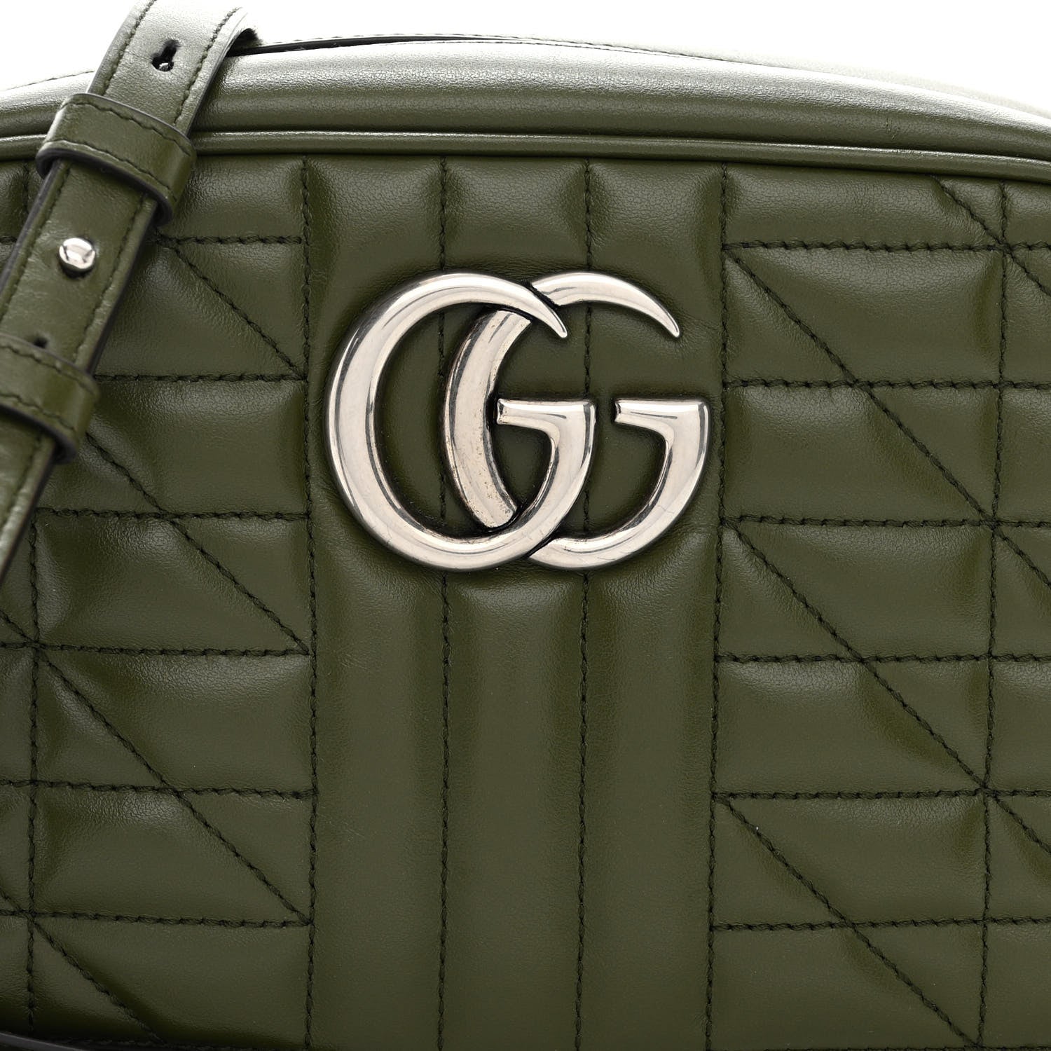 Gucci Calfskin Matelasse Aria Small GG Marmont Chain Shoulder Bag Military Wood 8 of 10