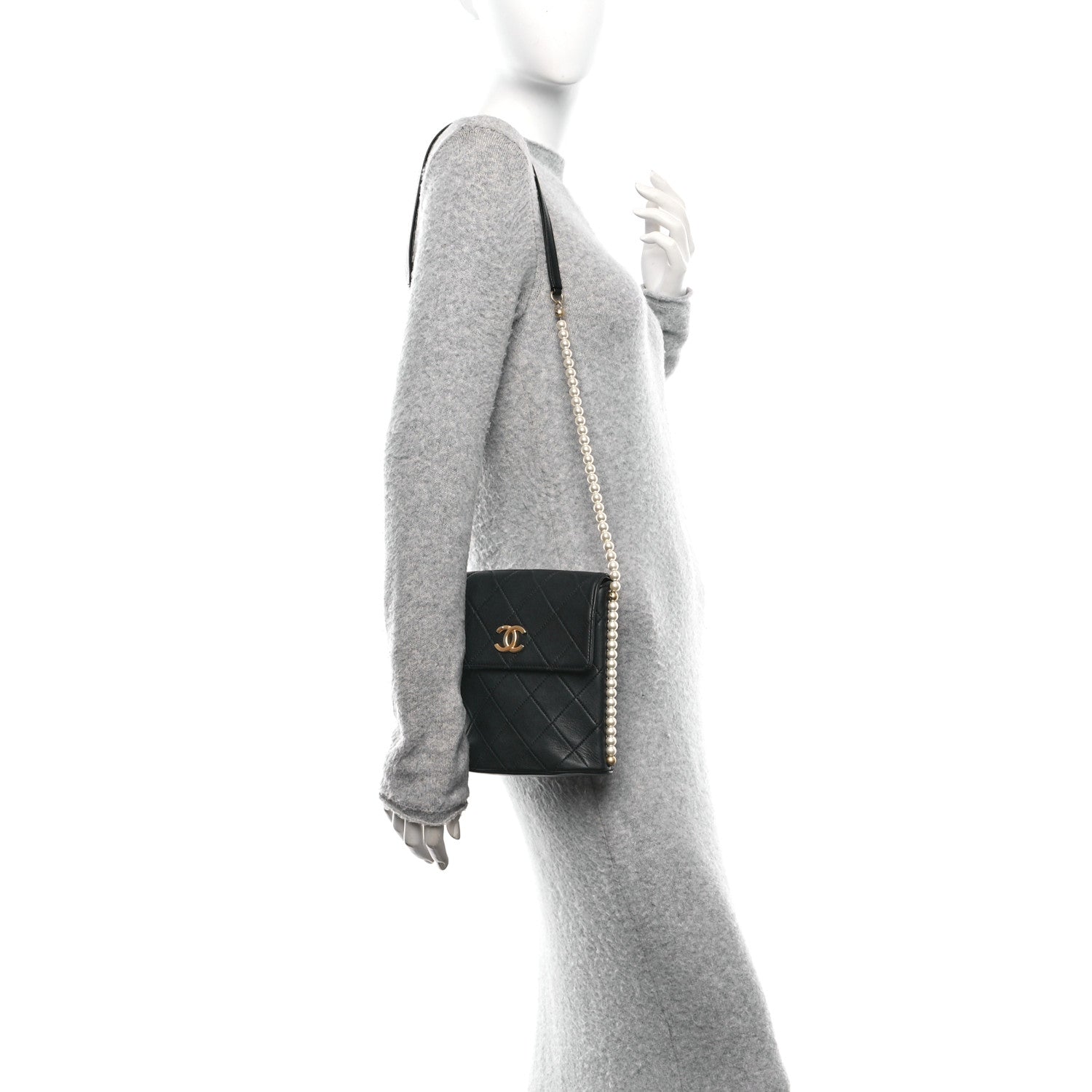 Chanel Calfskin Quilted Pearl Small About Pearls Hobo Bag Black 2 of 10