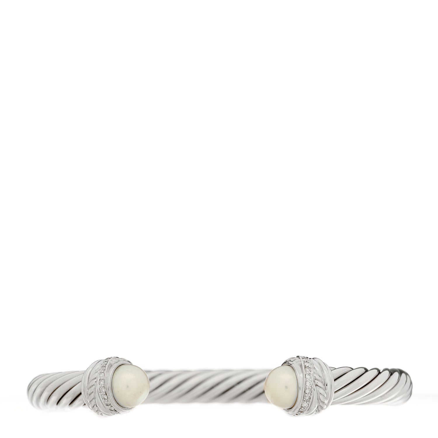 David Yurman Sterling Silver Diamond Cultured Pearl 7mm Crossover Bracelet 1 of 3