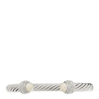 David Yurman Sterling Silver Diamond Cultured Pearl 7mm Crossover Bracelet 1 of 3