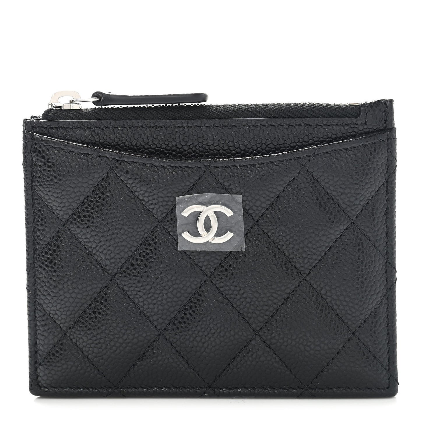 Caviar Quilted CC Zip Card Holder Black