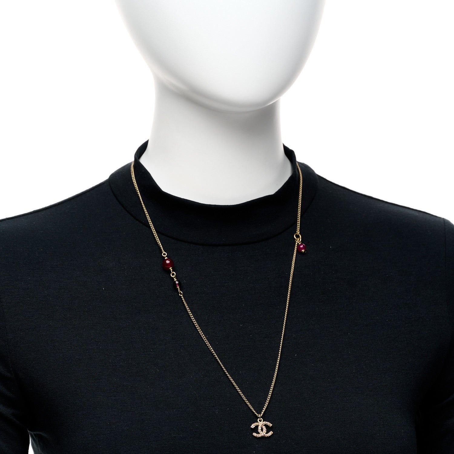 Chanel Crystal CC Pendant Necklace Purple Light Gold 2 of 5