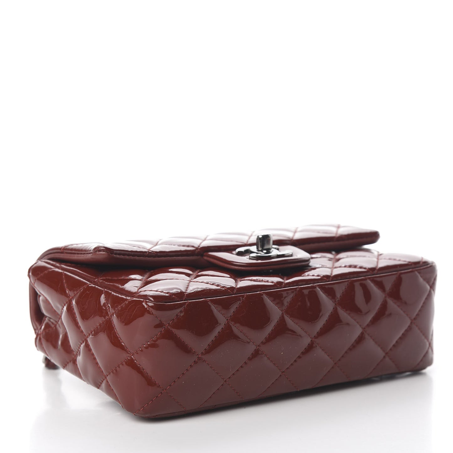 Patent Calfskin Quilted Mini Rectangular Flap Dark Red