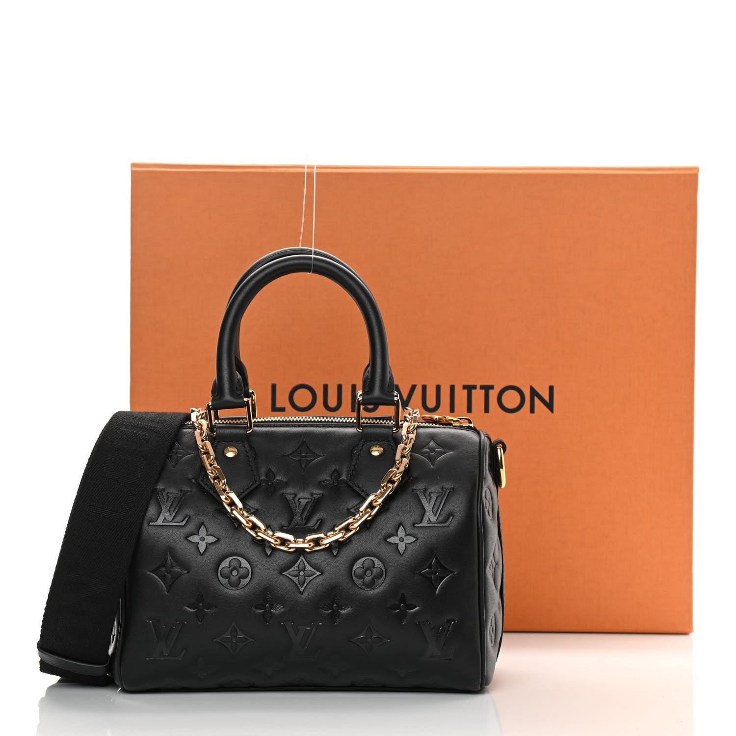 Louis Vuitton Lambskin Embossed Monogram Speedy 22 Bandouliere Black 10 of 10