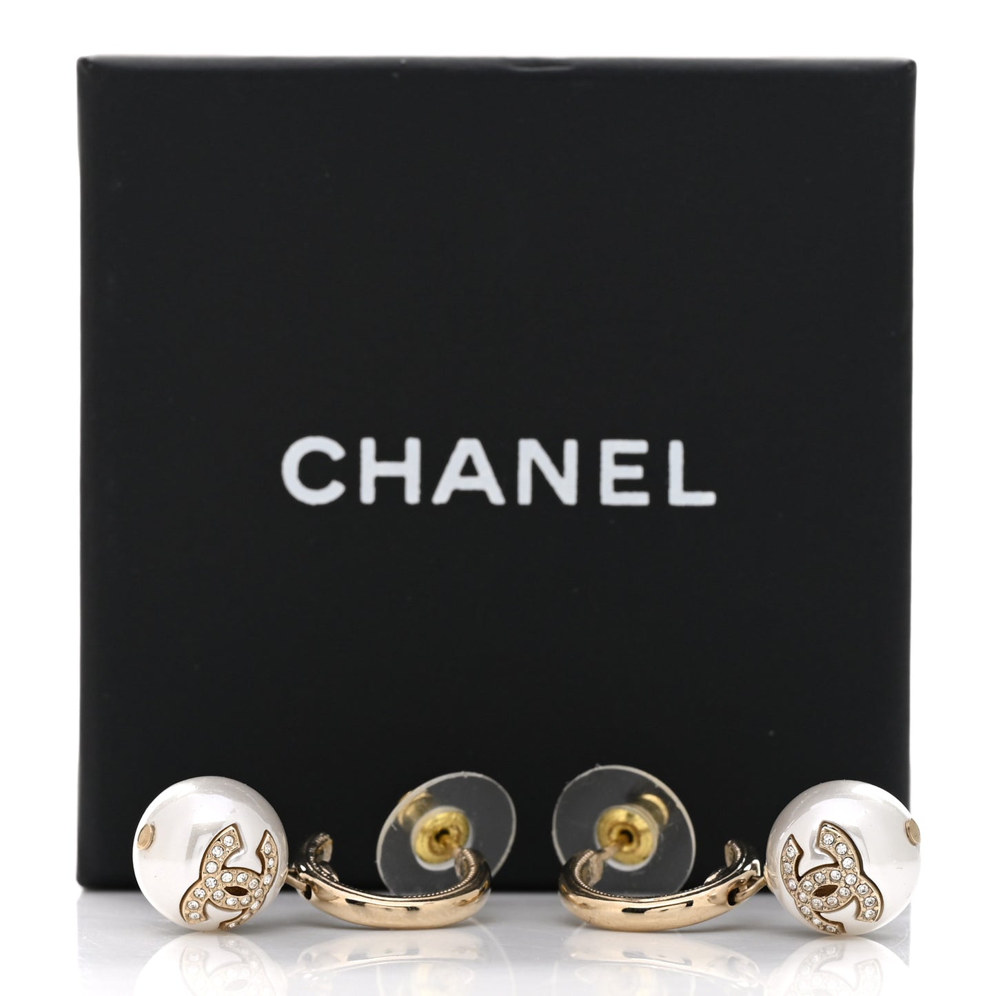 Pearl Crystal CC Drop Earrings Gold Pearly White