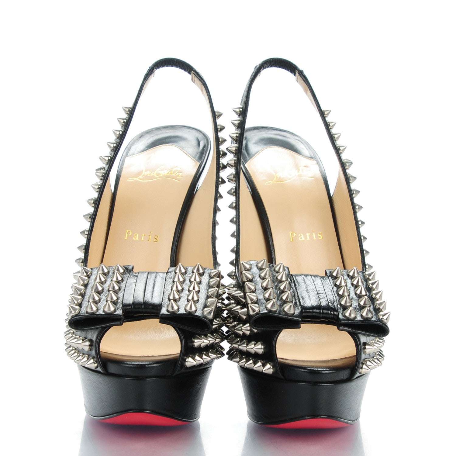 Christian Louboutin Clou Noeud Spikes 150 Platform Slingback Peep Toe Pumps 38.5 Black 2 of 7