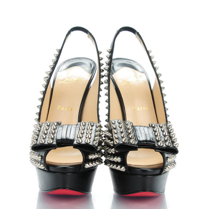 Christian Louboutin Clou Noeud Spikes 150 Platform Slingback Peep Toe Pumps 38.5 Black 2 of 7