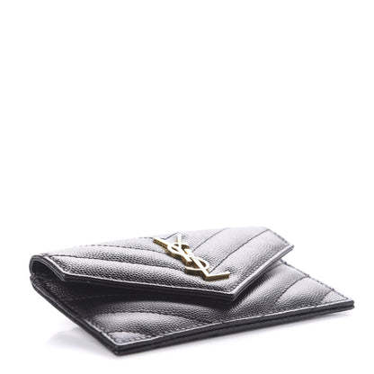 Saint Laurent Grain De Poudre Matelasse Chevron Monogram Compact Wallet Black 4 of 7