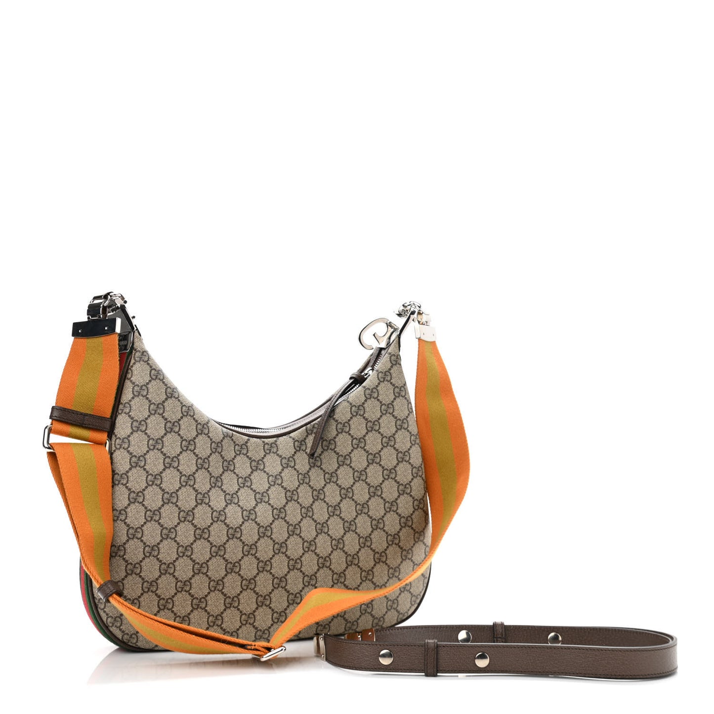 GG Supreme Monogram Textured Calfskin Web Large Attache Shoulder Bag Beige Ebony New Acero