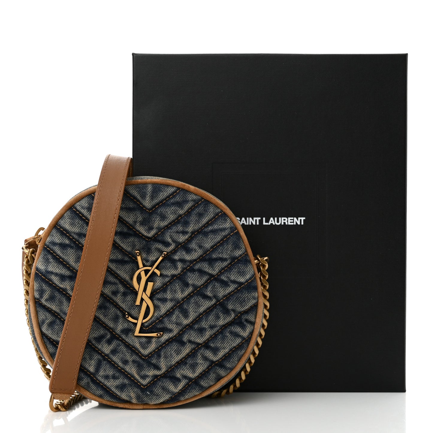 Denim Quilted Monogram Round Crossbody Bag Rodeo Blue