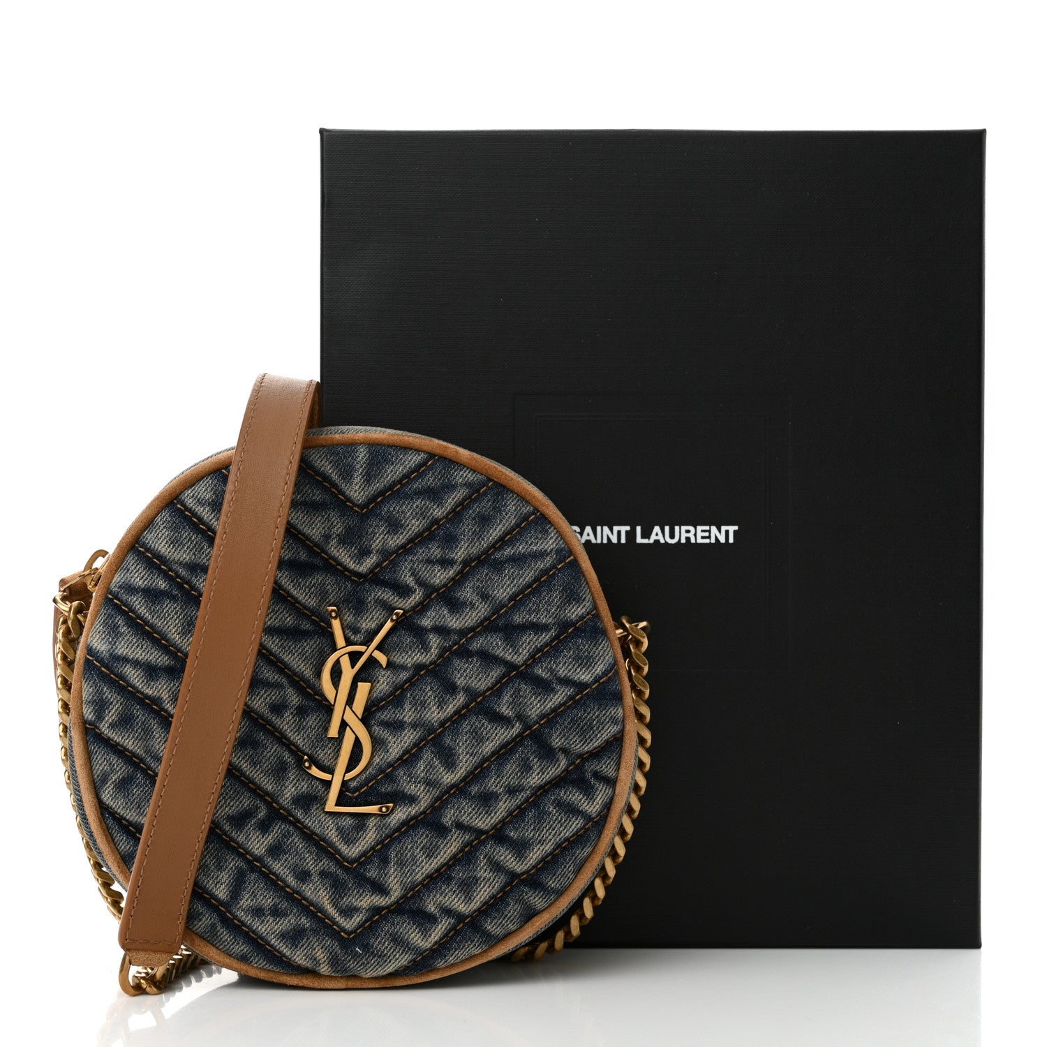 Saint Laurent Denim Quilted Monogram Round Crossbody Bag Rodeo Blue 12 of 12