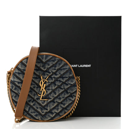 Saint Laurent Denim Quilted Monogram Round Crossbody Bag Rodeo Blue 12 of 12