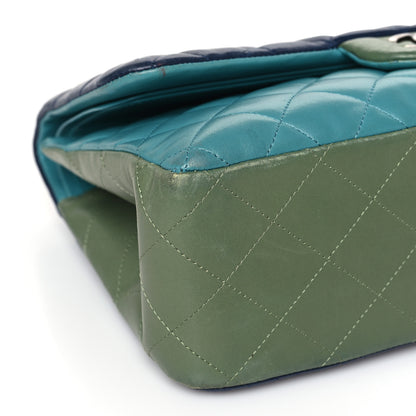 Chanel Lambskin Quilted Tri-Color Jumbo Double Flap Navy Blue Green 9 of 13